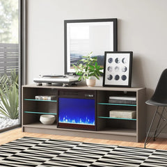 Gray Wrightson TV Stand for TVs up to 65" with Fireplace Included Built-in Lighting