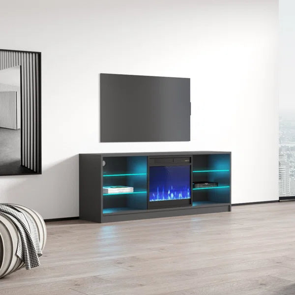 Gray Wrightson TV Stand for TVs up to 65" with Fireplace Included Built-in Lighting