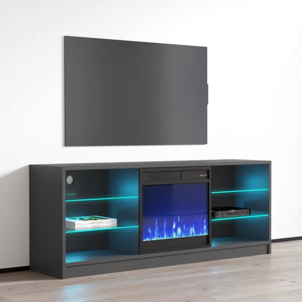 Gray Wrightson TV Stand for TVs up to 65" with Fireplace Included Built-in Lighting