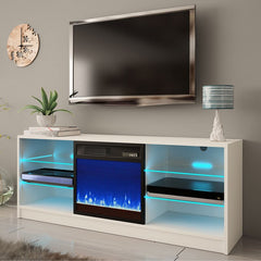 TV Stand for TVs up to 65" with Fireplace Included 3 Changeable Flame Colors, Temperature Control, Timer Setting, and Dimmer