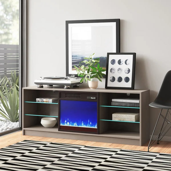Gray Wrightson TV Stand for TVs up to 65" with Fireplace Included Built-in Lighting