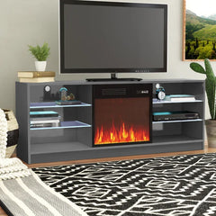 Gray Wrightson TV Stand for TVs up to 65" with Fireplace Included Built-in Lighting