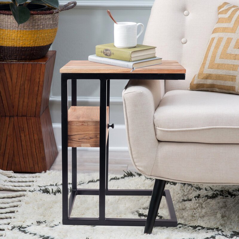 2 Xander Solid Wood C Table End Table Set with Storage Compact and Convenient