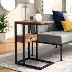2 Xander Solid Wood C Table End Table Set with Storage Compact and Convenient