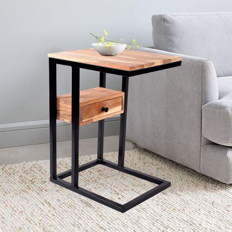 2 Xander Solid Wood C Table End Table Set with Storage Compact and Convenient