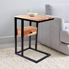 2 Xander Solid Wood C Table End Table Set with Storage Compact and Convenient