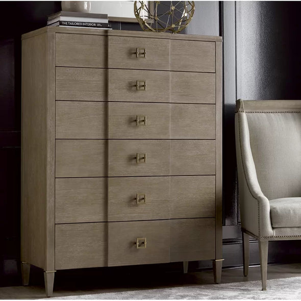 Xavier 6 Drawer 42'' W Tapered Legs are Collared in Bright Gold Design