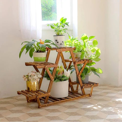 Xzavier Rectangular Multi-Tiered Solid Wood Plant Stand Made Of Natural Pine Wood
