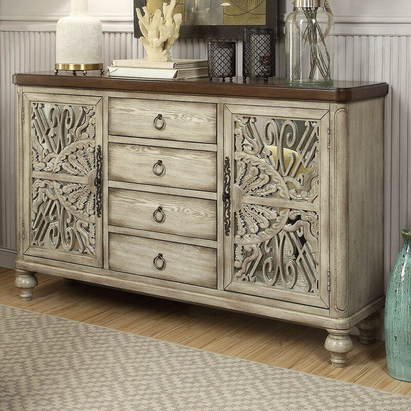 Yakima 60'' Wide 4 Drawer Rubberwood Sideboard Wooden Bun Turned Leg