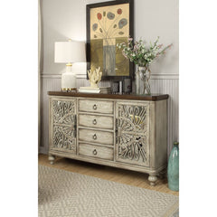 Yakima 60'' Wide 4 Drawer Rubberwood Sideboard Wooden Bun Turned Leg