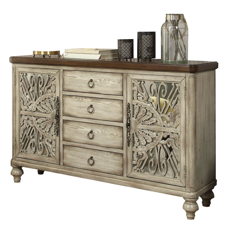 Yakima 60'' Wide 4 Drawer Rubberwood Sideboard Wooden Bun Turned Leg