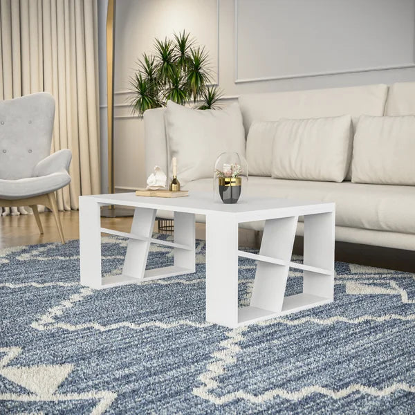 White Yareli Sled Coffee Table Plenty of Table Space Perfect for Living Room