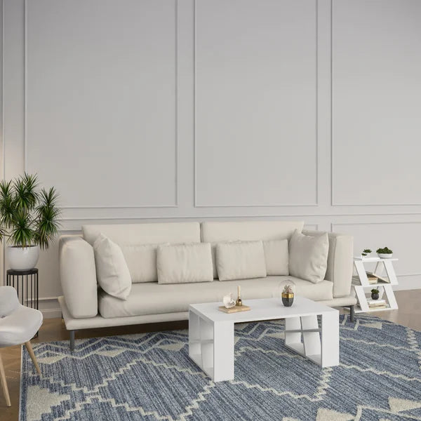 White Yareli Sled Coffee Table Plenty of Table Space Perfect for Living Room