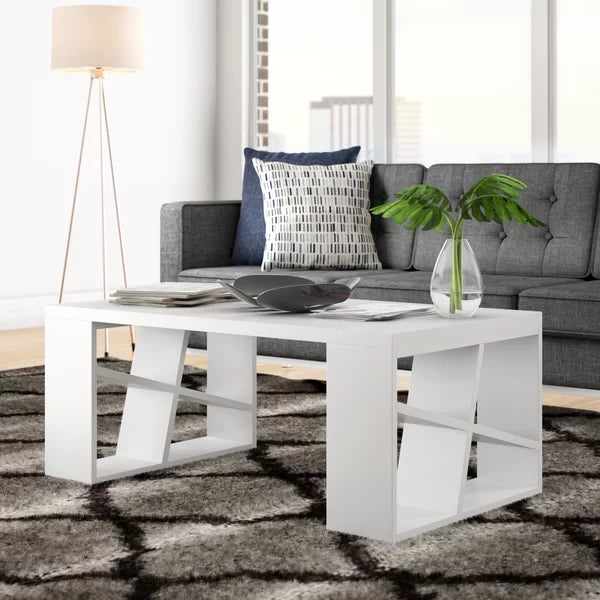 White Yareli Sled Coffee Table Plenty of Table Space Perfect for Living Room