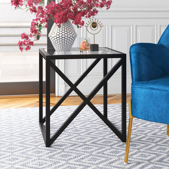 Yosef 22'' Tall Glass Sled End Table Black Mid Century Modern Style