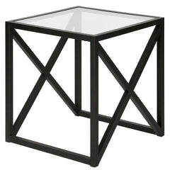 Yosef 22'' Tall Glass Sled End Table Black Mid Century Modern Style