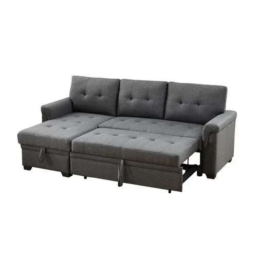 Dark Gray Yosef 84" Wide Reversible Sleeper Sofa & Chaise Made of Solid and Engineered Wood