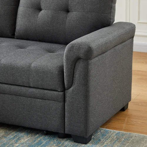 Dark Gray Yosef 84" Wide Reversible Sleeper Sofa & Chaise Made of Solid and Engineered Wood