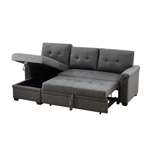 Dark Gray Yosef 84" Wide Reversible Sleeper Sofa & Chaise Made of Solid and Engineered Wood
