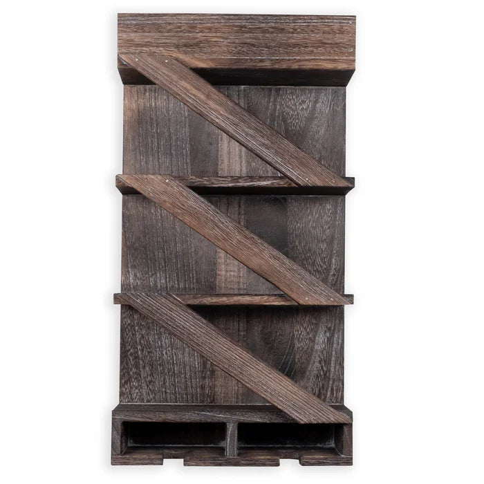 Zaden 3 Bottle Solid Wood Wall Mounted Wine Bottle & Glass Rack in Burnt Brown