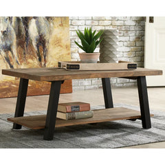 Zayne 4 Legs Coffee Table with Storage Rectangular Tabletop and Lower Shelf