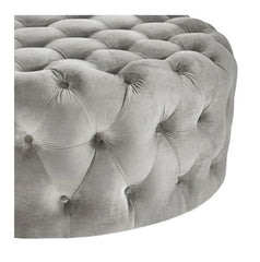 Knightsbridge Round Tufted Rolling Cocktail Ottoman Grey Velvet
