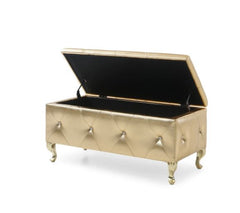 Upholstered Tufted Storage Bench Bonded Leather Gold