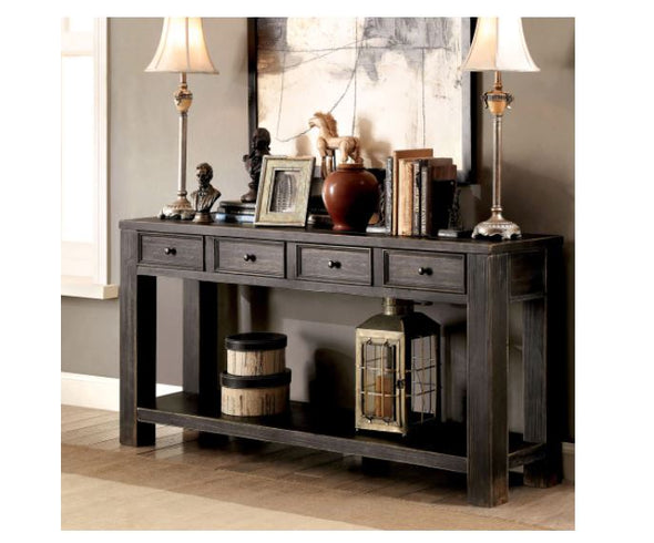 Furniture of America Cosbin Bold Antique Black 4-drawer Sofa Table