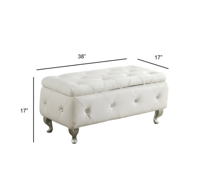 Upholstered Tufted Storage Bench - Bonded Leather White