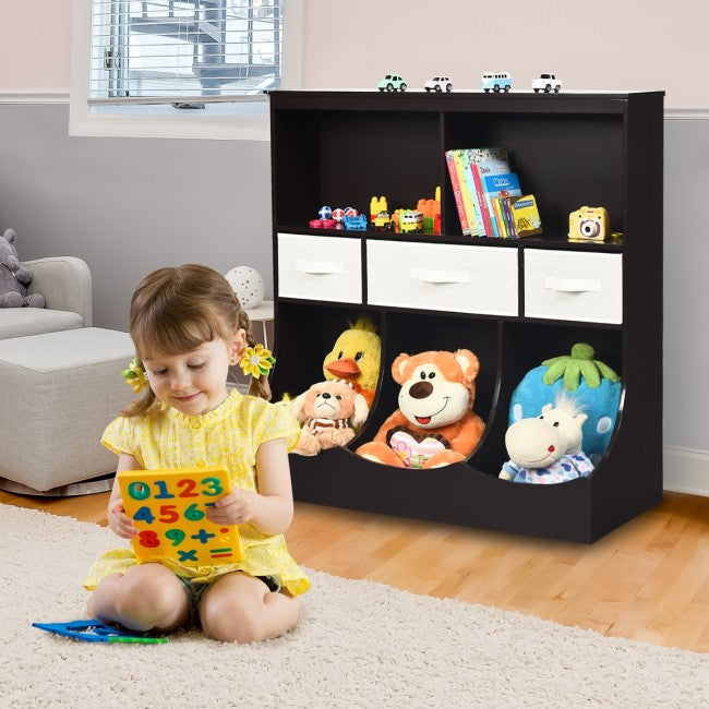 Freestanding Combo Cubby Bin Storage Organizer Unit with 3 Baskets Two Spacious Open Shelves