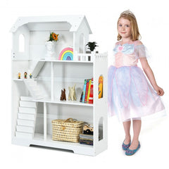 3-Tier Wooden Dollhouse Bookcase Children's Bookshelf in Kid's Room Gift for 3+ 3 Floors and 5 Separate Compartments
