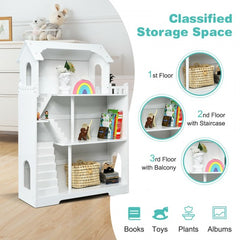 3-Tier Wooden Dollhouse Bookcase Children's Bookshelf in Kid's Room Gift for 3+ 3 Floors and 5 Separate Compartments