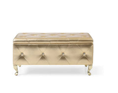 Upholstered Tufted Storage Bench Bonded Leather Gold