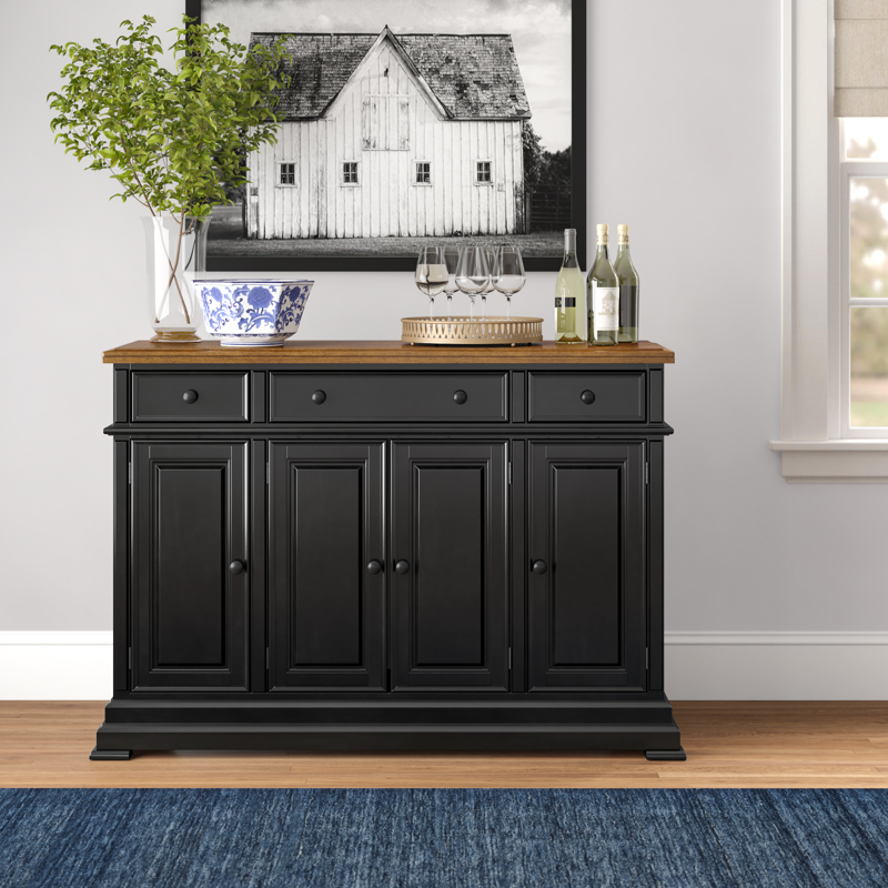 Ebony Courtdale 60'' Wide 3 Drawer Sideboard Crafted from Rubberwood with Distressed Accents