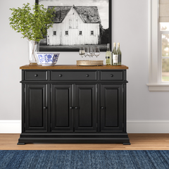 Ebony Courtdale 60'' Wide 3 Drawer Sideboard Crafted from Rubberwood with Distressed Accents