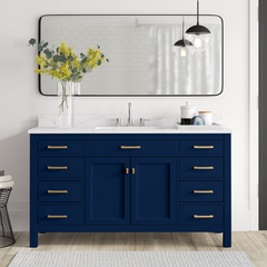 White Atencio 60" Single Bathroom Vanity Set Made from Solid Poplar Wood [ Fully Assembled ]
