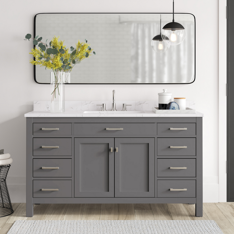 White Atencio 60" Single Bathroom Vanity Set Made from Solid Poplar Wood [ Fully Assembled ]