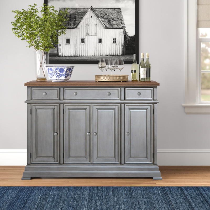 Ebony Courtdale 60'' Wide 3 Drawer Sideboard Crafted from Rubberwood with Distressed Accents