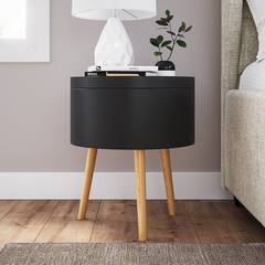 White 17.9'' Tall Tray Top 3 Legs End Table Modern Contemporary Design, A Barrel-Shaped