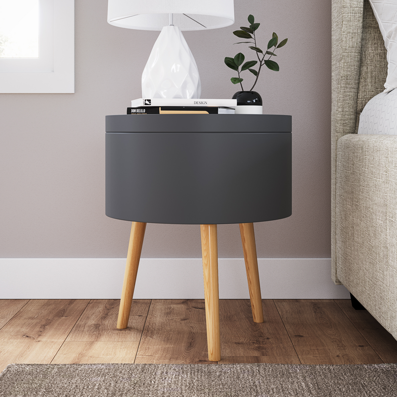 White 17.9'' Tall Tray Top 3 Legs End Table Modern Contemporary Design, A Barrel-Shaped