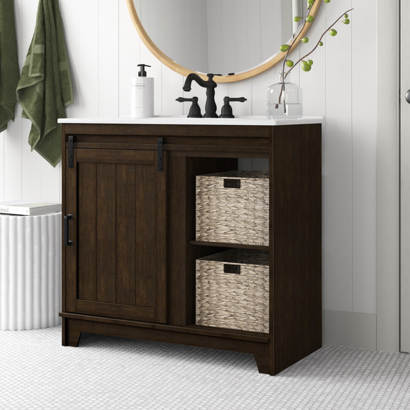 Braylen Sliding Barn Door 36" Single Bathroom Vanity Set Design [ Fully Assembled ]