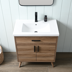 Walnut Binford 30" Single Bathroom Vanity Set Sink Boasts a Rectangular Shape