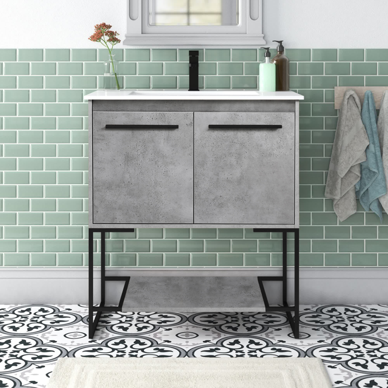 Walnut Brown Wittig 30" Single Bathroom Vanity Set Crafted from Engineered Wood