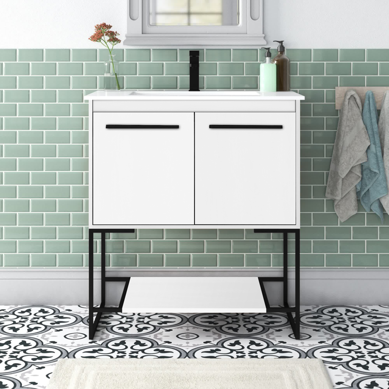 Walnut Brown Wittig 30" Single Bathroom Vanity Set Crafted from Engineered Wood