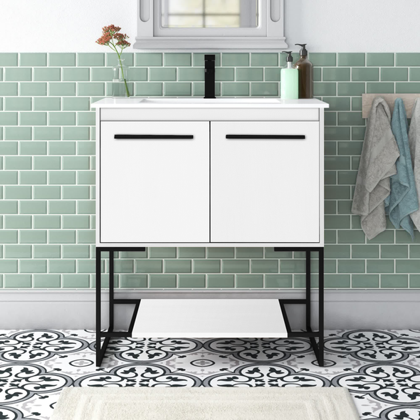 Walnut Brown Wittig 30" Single Bathroom Vanity Set Crafted from Engineered Wood